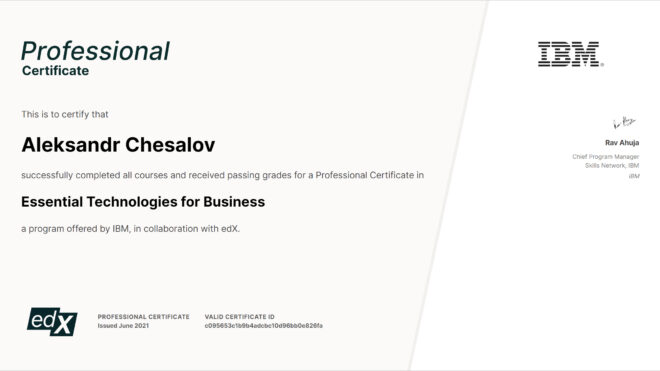 Professional Certificate: Essential Technologies for Business